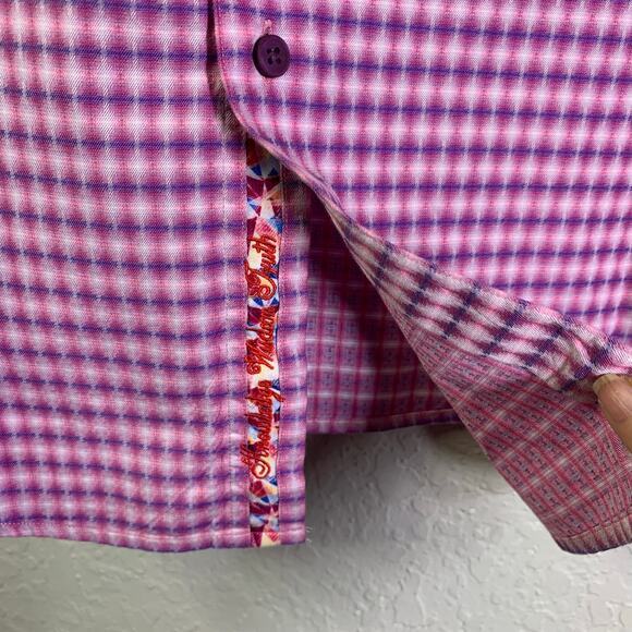 ROBERT GRAHAM Shirt 1X Conlan Classic Fit Contrast Cuffs Point Collar Curved Hem - Picture 4 of 9